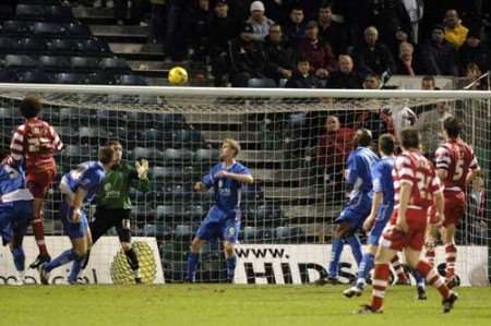 Jason Price heads Doncaster into an 81st minute lead. Picture: GRANT FALVEY