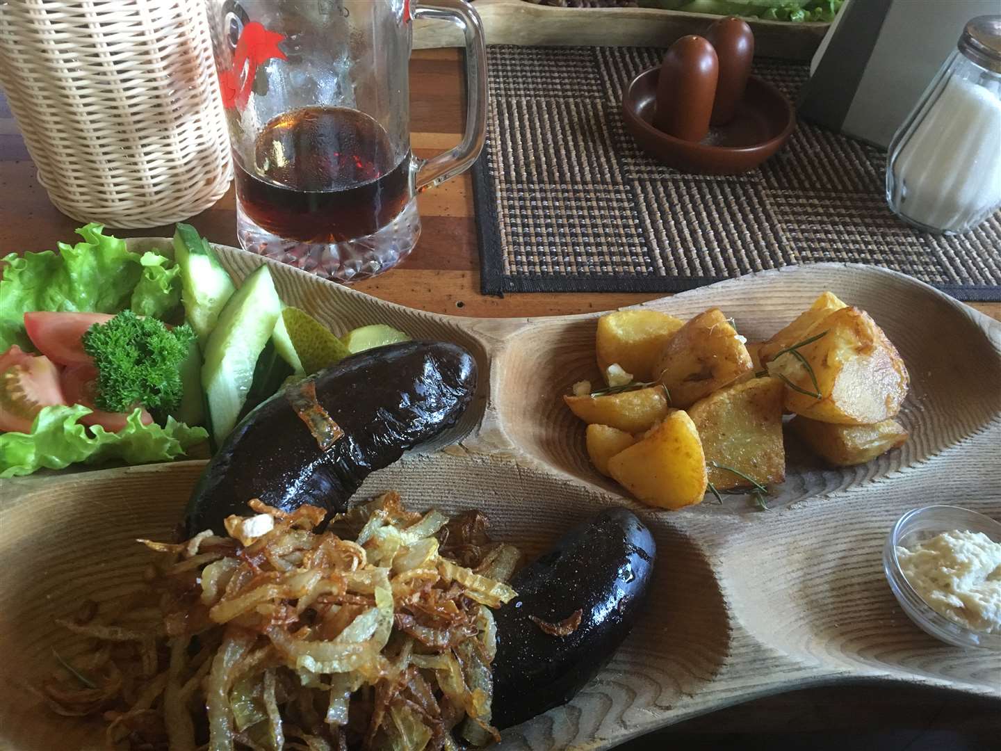 Blood sausage and potatoes in Jurmala, Latvia. Picture: Ed McConnell