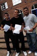 Elliot Read, Jack Bearman and Haran Bains receiving their results