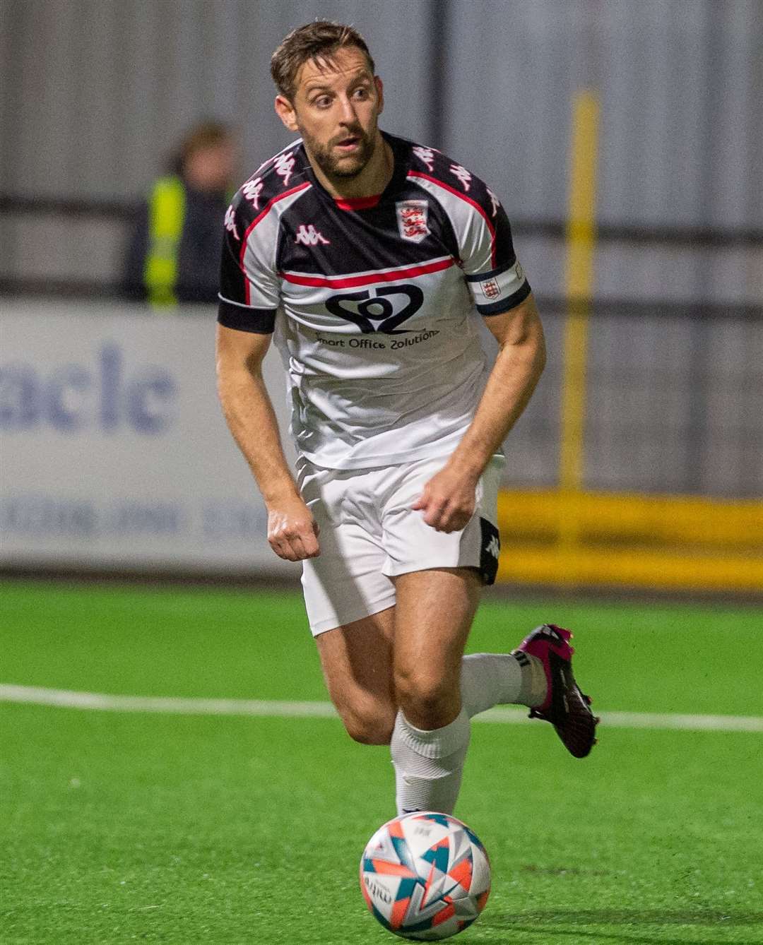 Faversham captain Connor Essam – came off in the second half after clashing with Glebe goalkeeper Nathan Edwards. Picture: Ian Scammell