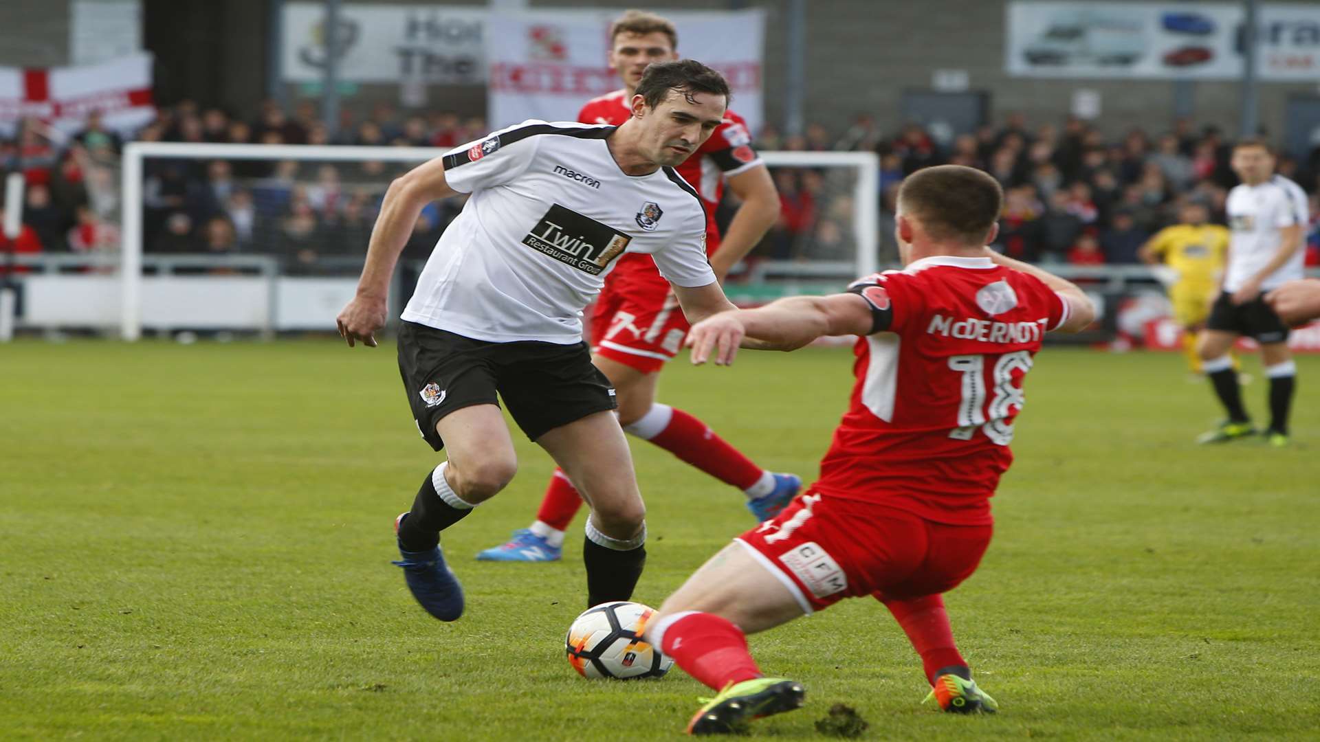 Right-back Danny Harris tries to get the better of Donal McDermott Picture: Andy Jones