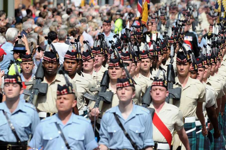 The Argyll and Sutherland Highlanders parade through Canterbury