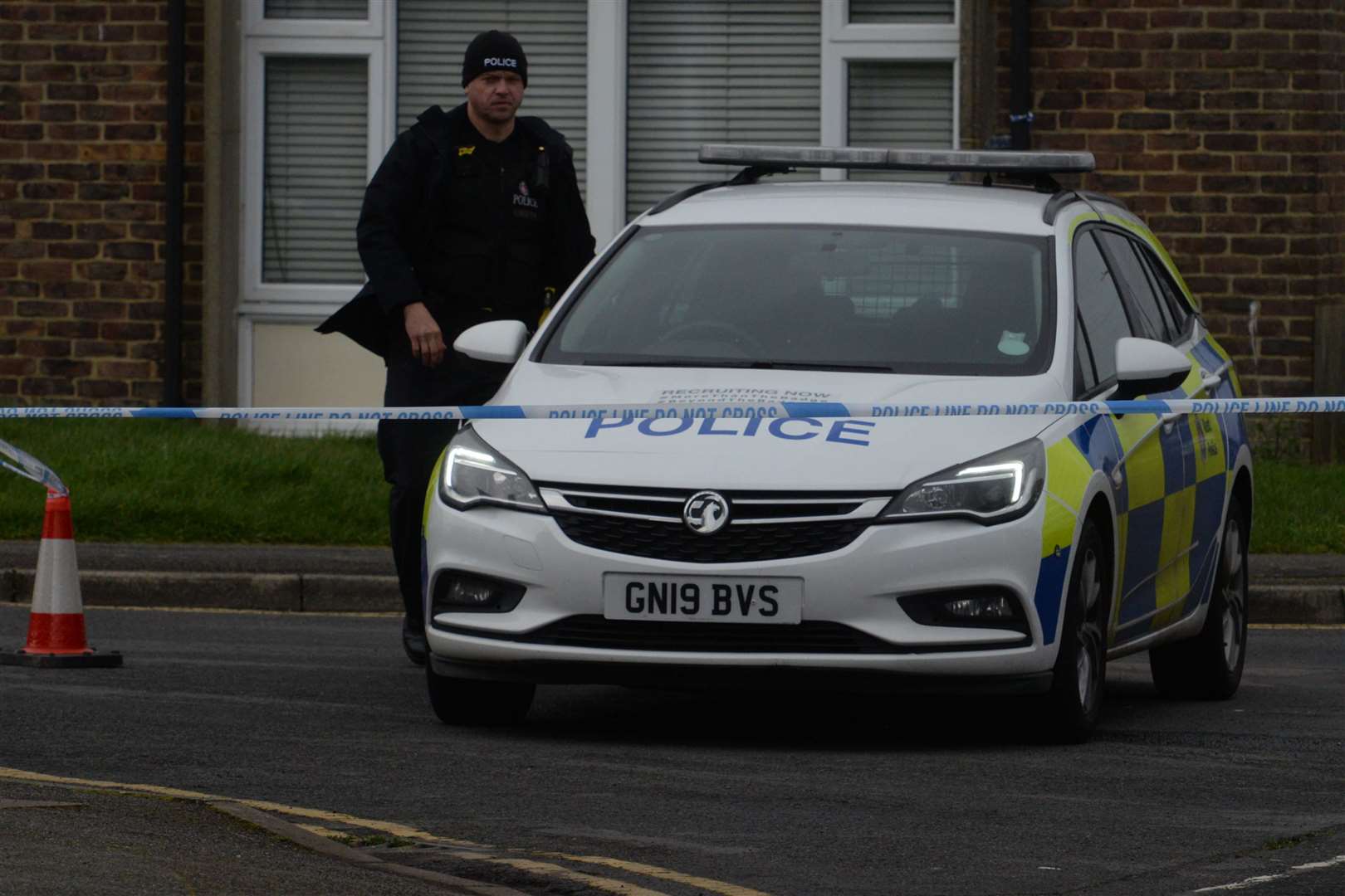 Police remain in the area and a cordon is still in place. Picture: Chris Davey