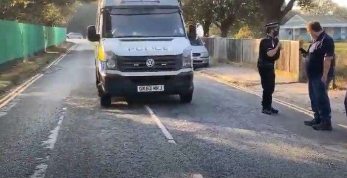 Police were called to the barracks following reports a drone was being flown. It came as a group of people gathered outside the gates, appearing to protest that asylum seekers have moved into the barracks. Picture: Youtube account: Xx T W xX