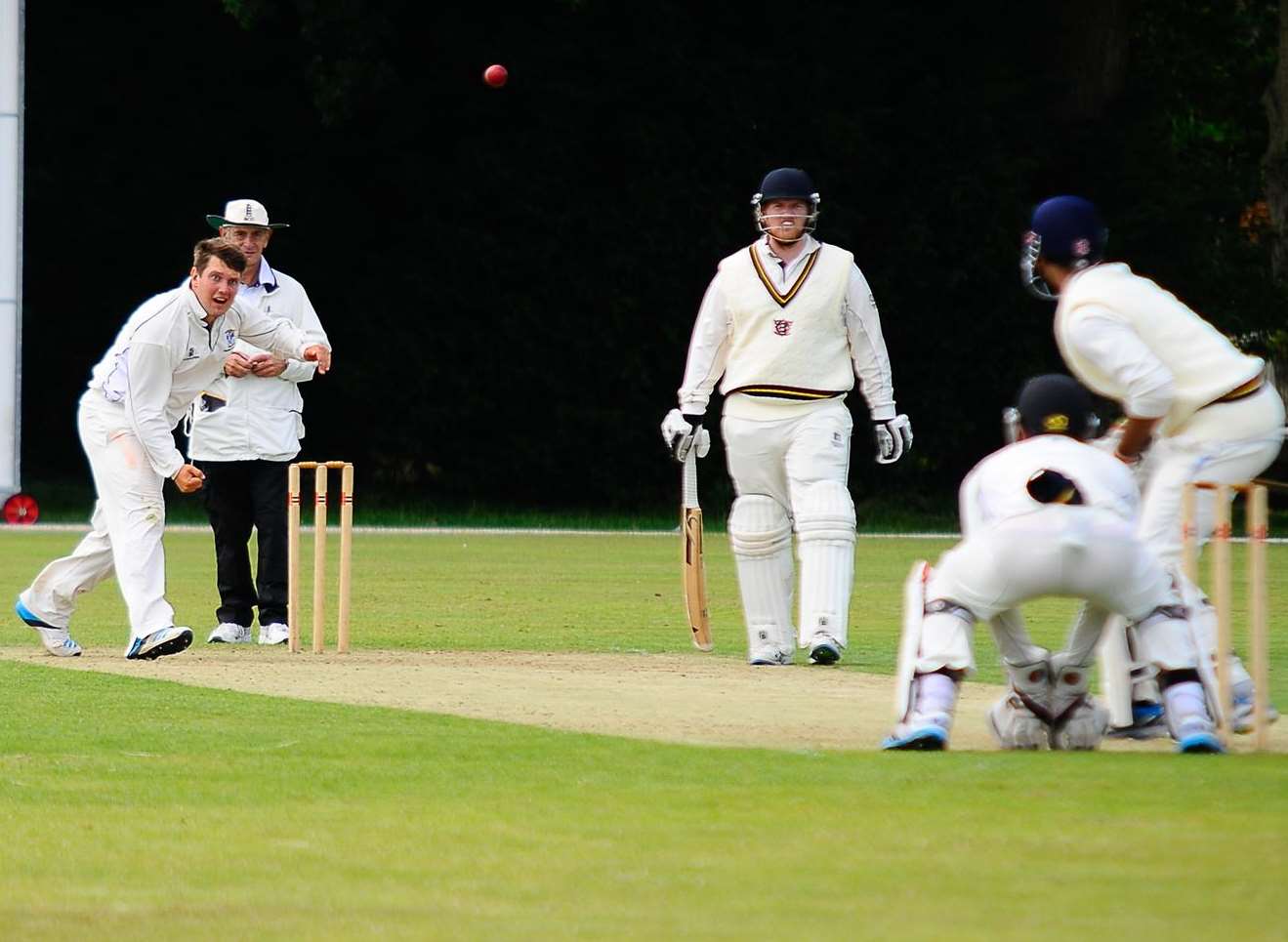 Canterbury skipper Stuart Drakeley bowls against Beckenham on Saturday Picture: Alan Langley