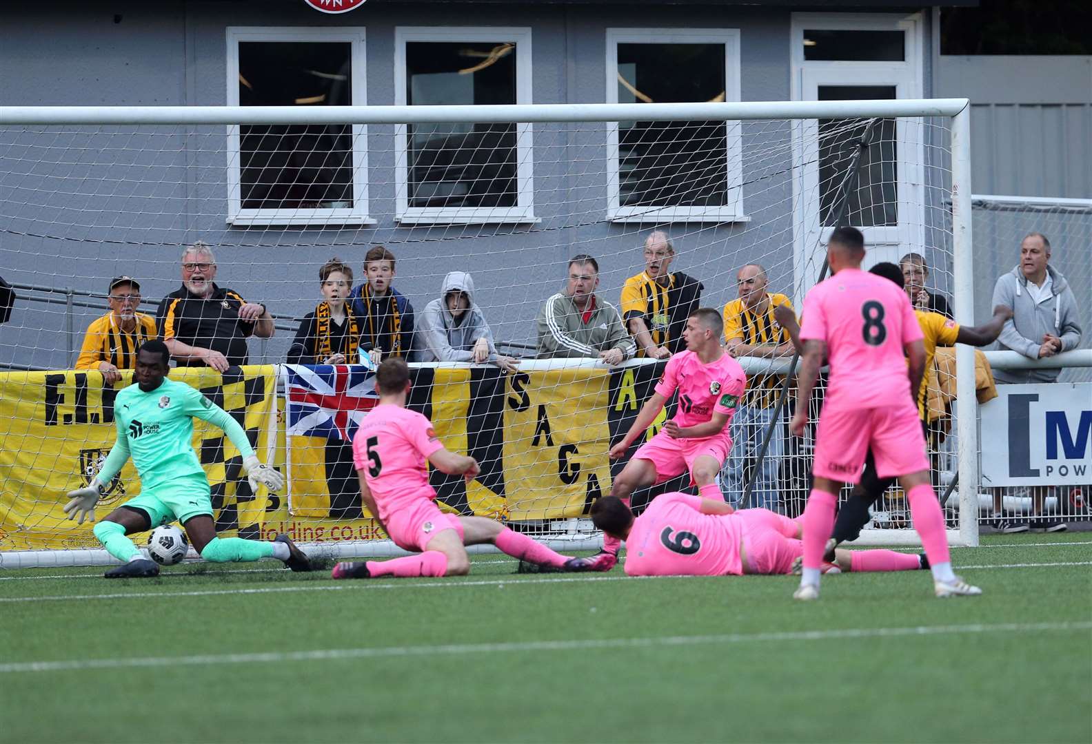 Dartford battle to keep the ball out as Folkestone impress in the first half Picture: PSP Images