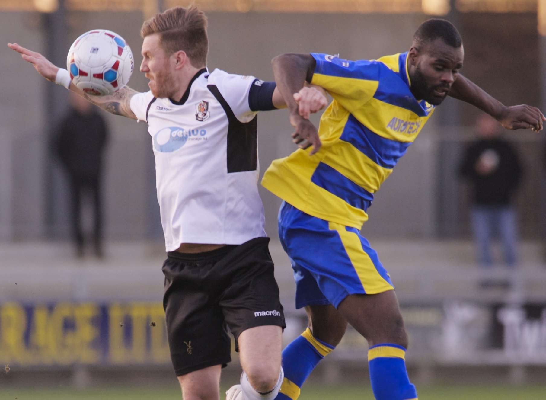 Dartford's Elliot Bradbrook challenges against Solihull Moors. Picture: Andy Payton