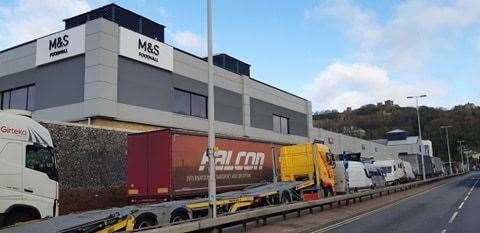 Lorries at Dover town centre queued after the French border shutdown, Christmas Eve.