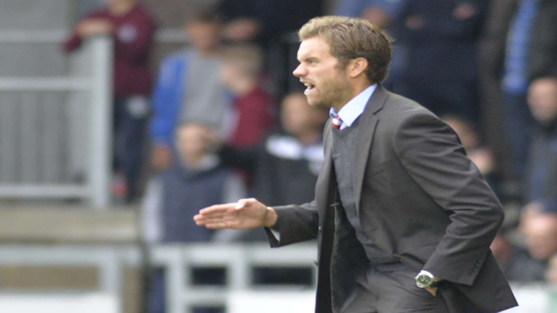 Ebbsfleet manager Daryl McMahon on the touchline at Princes Park Picture: Ruth Cuerden