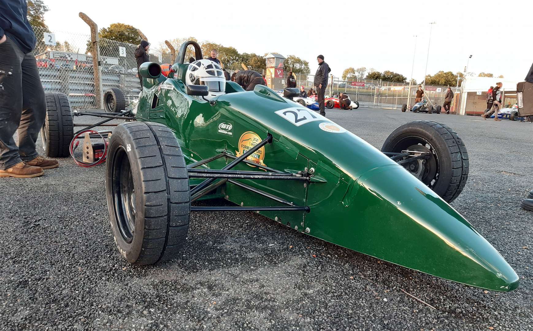 Double champion Joey Foster, pictured here in the assembly area before the main race of the day, started the final from pole but made a rare mistake at Clearways