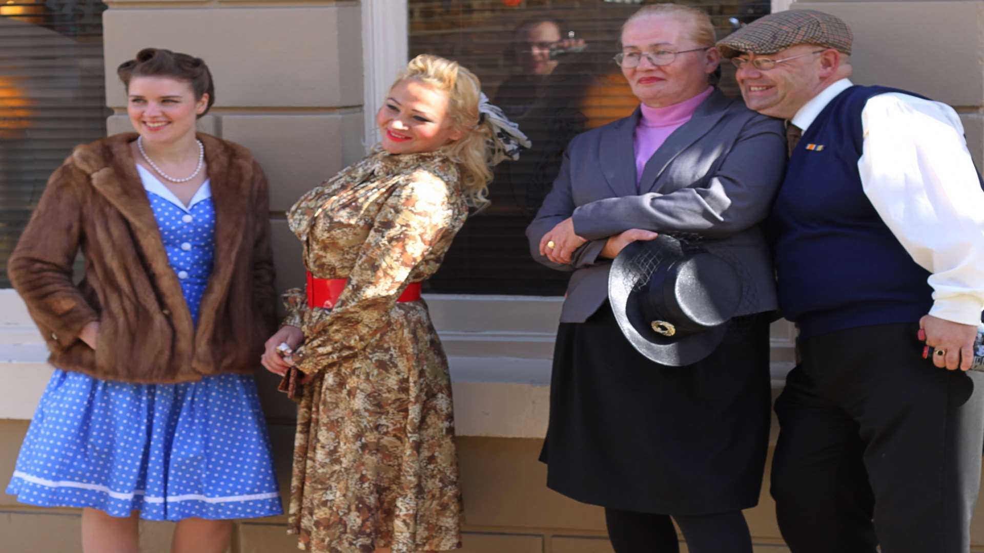 Operation OMO being filmed in Rochester (l-r) with Medway Messenger reporter Lizzie Massey, Sonya Roseman playing Winifred, and Mrs and Mr Fiddler played by Jacqui Alyn-Stacey and Keith Woodman (www.relativephotography.co.uk)