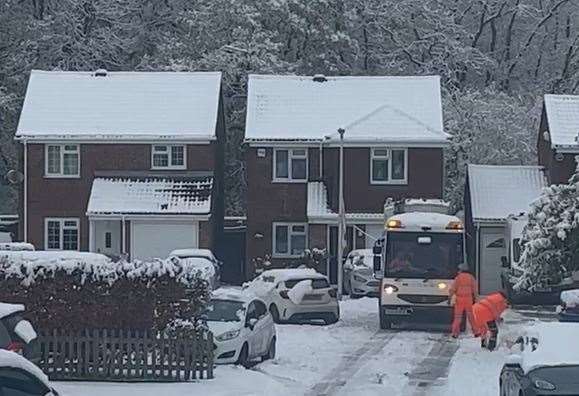 Bin men having a snowball fight. Picture: Niamh