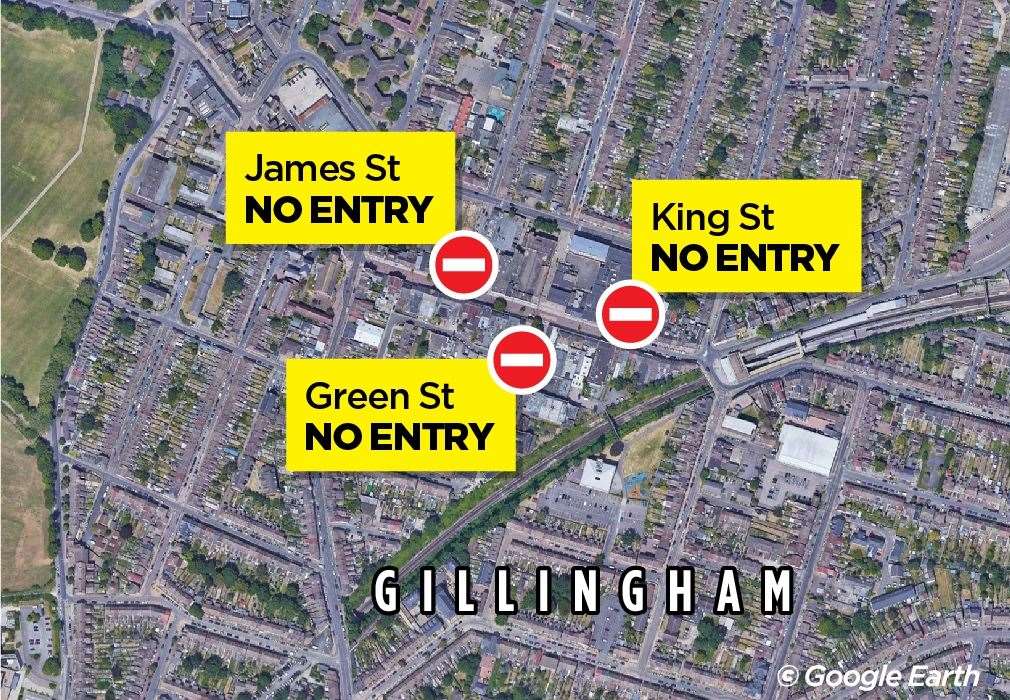 ANPR cameras would be installed to prevent drivers entering Gillingham High Street from James Street, King Street and Green Street.