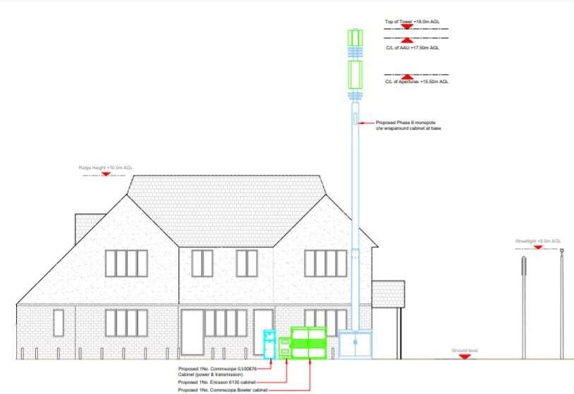 Documents submitted to Medway Council by CK Hutchison Networks (UK) Ltd show plans for the mast in Sturdee Avenue, Gillingham