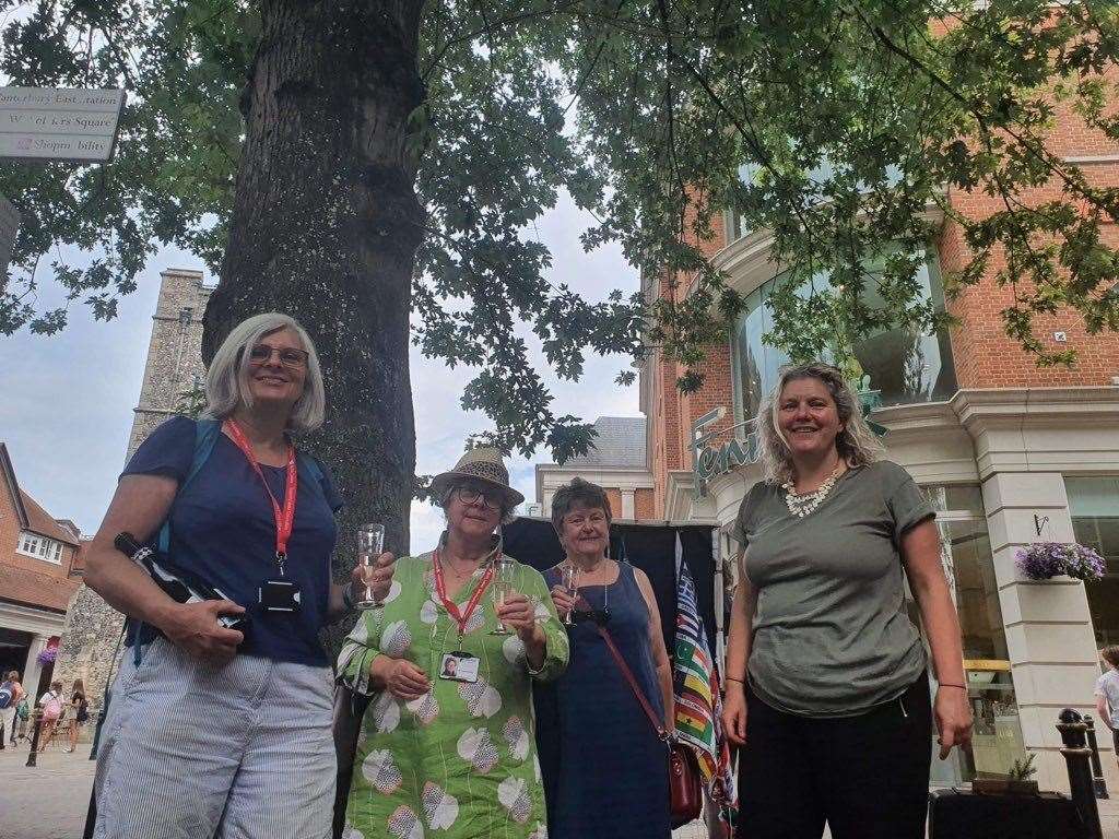 Labour councillors Pip Hazelton, Connie Nolan, Jean Butcher and Mel Dawkins toasted the trees' survival