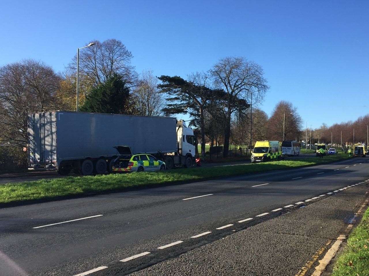 Emergency services at the scene in Rheims Way, Canterbury