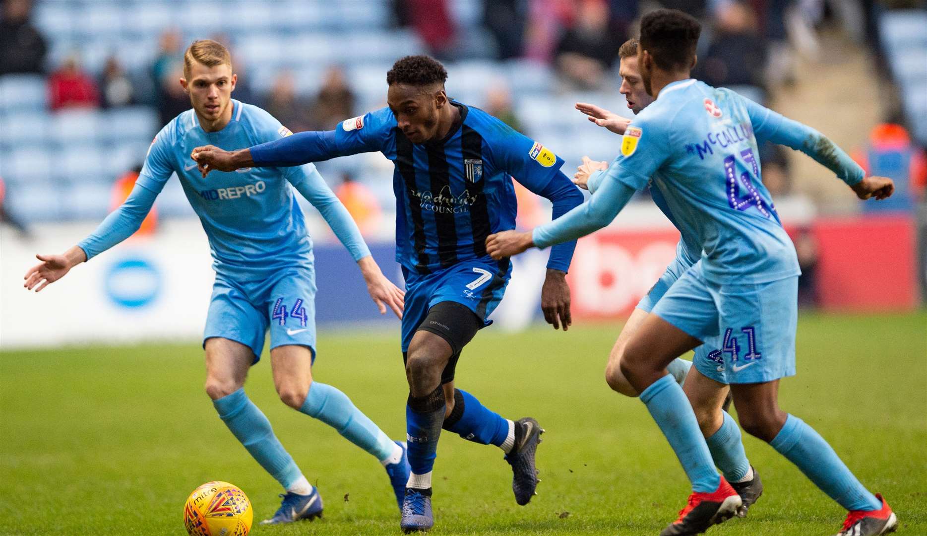 Brandon Hanlan takes on the massed ranks of the Coventry defence Picture: Ady Kerry