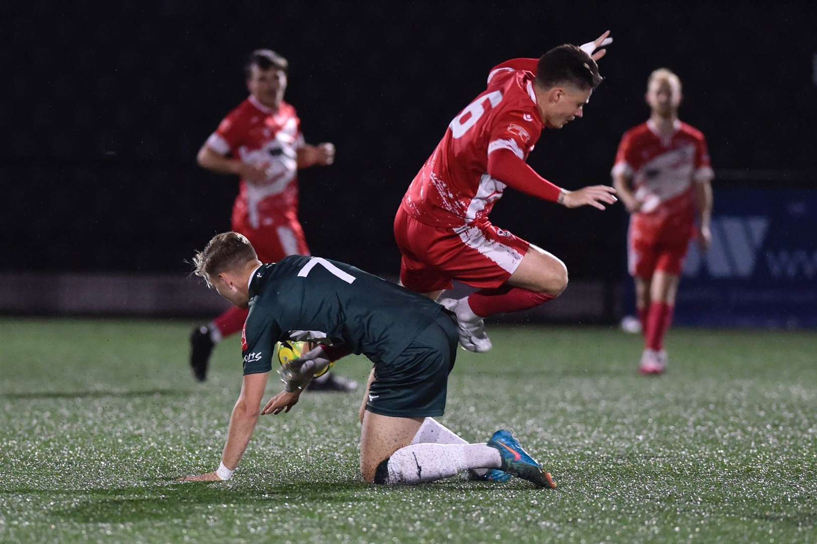 Jack Saunders challenges Ramsgate defender Tom Clifford. Picture: Ian Scammell