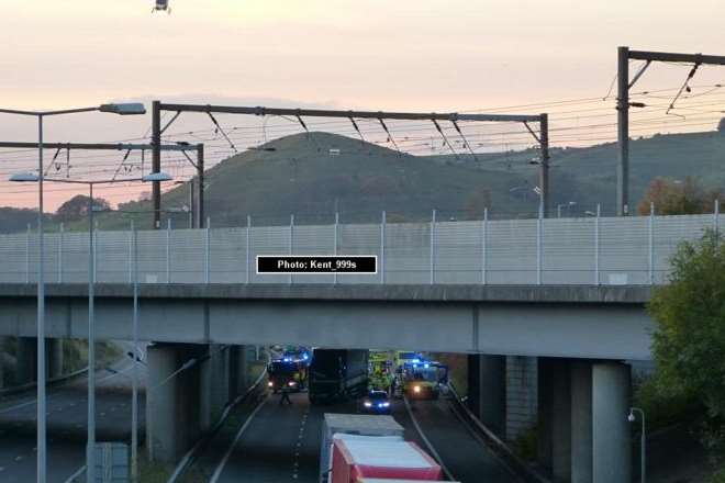 The air ambulance hovering above the crash scene. Picture: Kent_999s