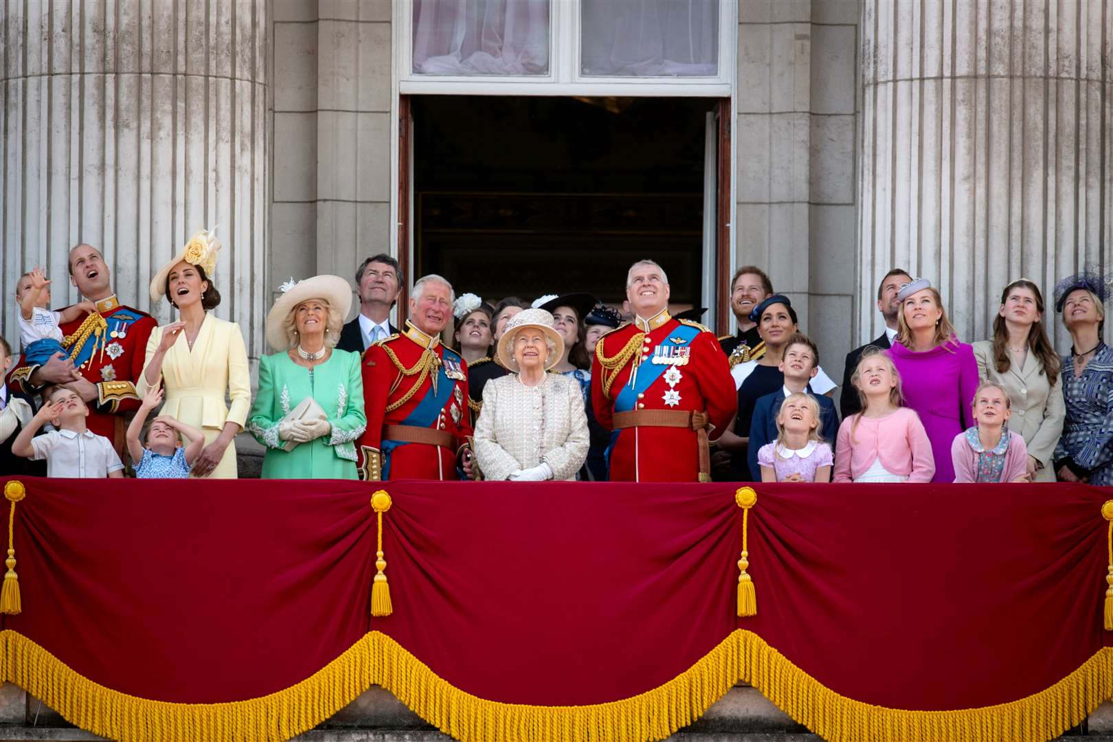 Last year, the Queen was joined by members of the royal family on the balcony of Buckingham Place to watch the flypast after the Trooping the Colour ceremony as she celebrated her official birthday on June 8 2019 (Victoria Jones/PA)