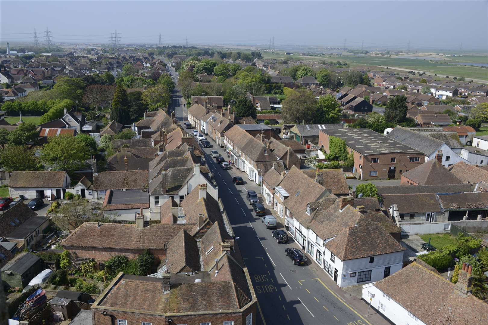 Lydd High Street where a man was treated for burns after a vehicle was found alight