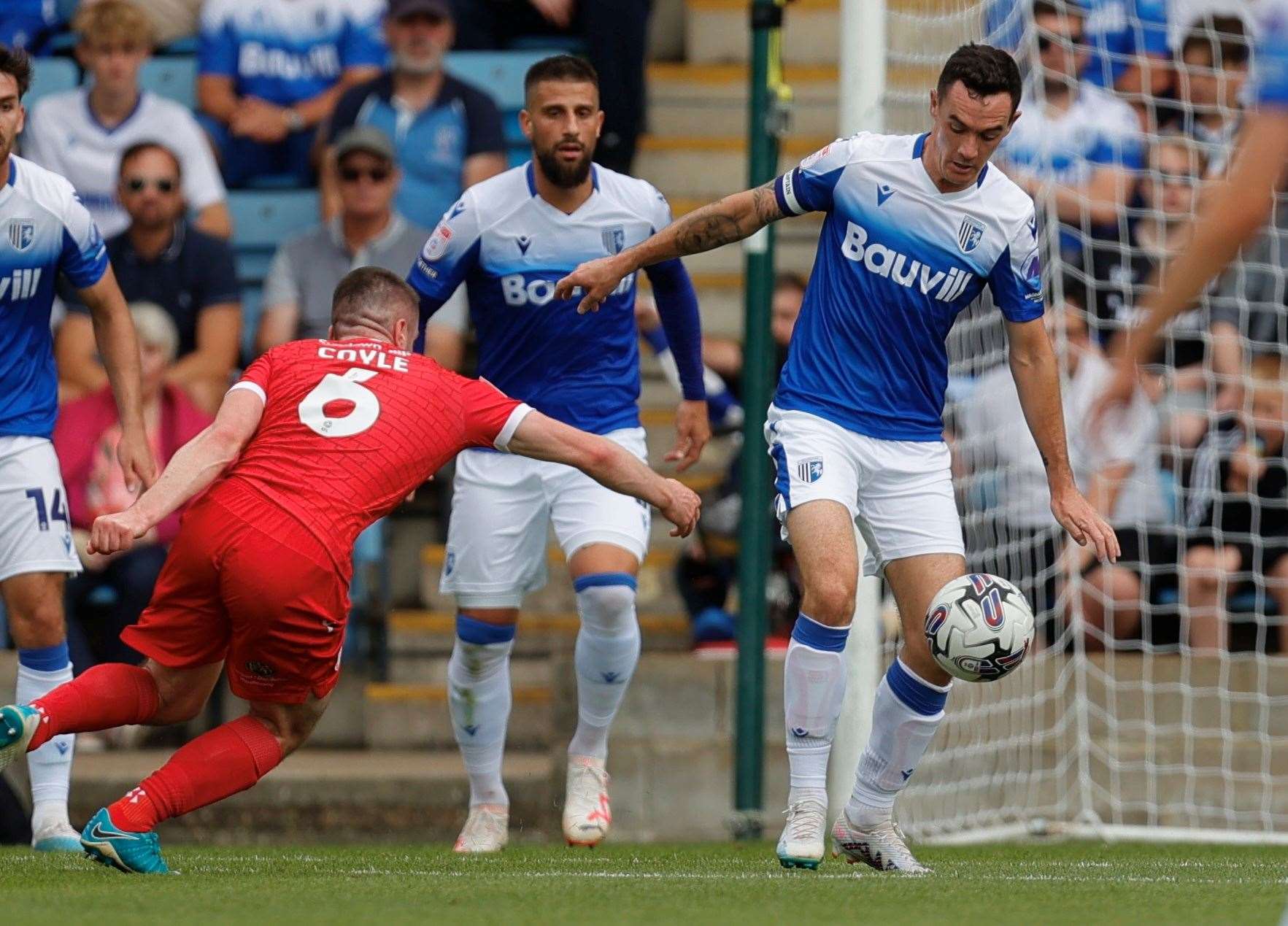 Shaun Williams with the ball for Gillingham Picture: @Julian_KPI