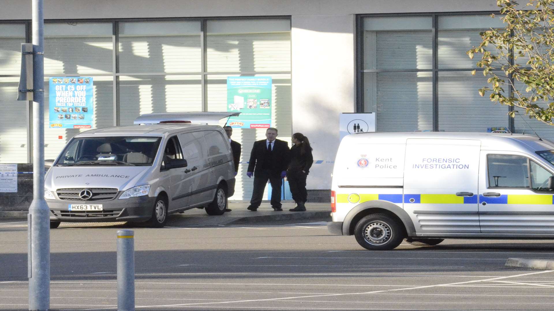 A private ambulance at the scene of Carl's death