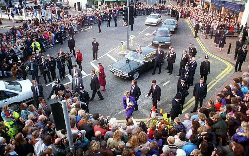 Princess Diana arriving to cut the ribbon at the then-new Royal Victoria Place in Tunbridge Wells