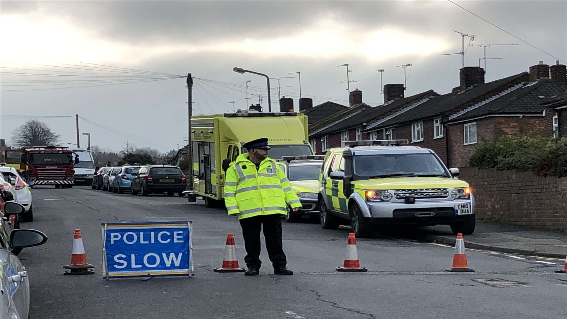 Police officers closed St William Way while emergency services attended the scene