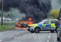 Moment car inferno holds up commuters