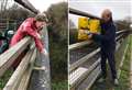 Villagers lower food from bridges as Domino's deliver 500 pizzas