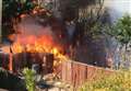 Fire tears through trees and shed