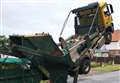 Truck left hanging due to heavy skip