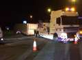 Lorry overturns on M20