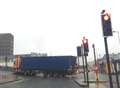 Lorry blocks busy road