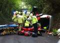 Car flips over on country road