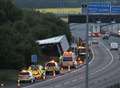 Lorry overturns on M2