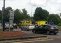 Motorcyclist taken to hospital after roundabout accident