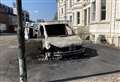 Van bursts into flames in town centre