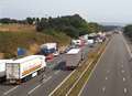 Shock as woman walks DOGS in M20 traffic jam