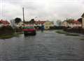 Rain water and blocked drains create a lake in Canute Road