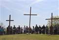 Wooden crosses return to 'green hill' for Easter