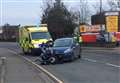 Motorcyclist taken to hospital after crash