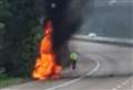 Car engulfed in flames on M20