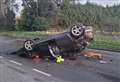 Drink-driving arrest after car flips onto roof in nasty crash