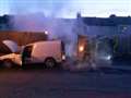 Shed and van damaged by fire