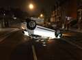 Car on roof after smash