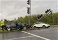 Traffic lights demolished in crash