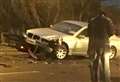 Cars crash into railings