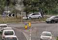 Mercedes driver smashes into roundabout